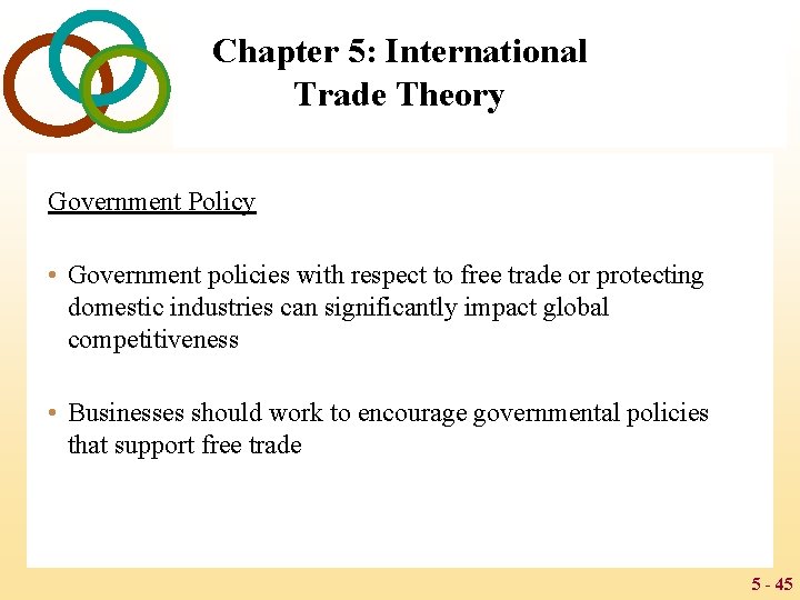 Chapter 5: International Trade Theory Government Policy • Government policies with respect to free