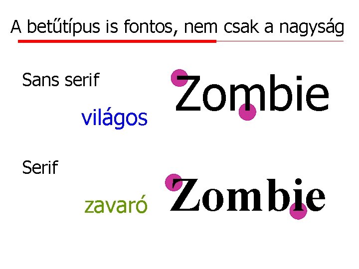 A betűtípus is fontos, nem csak a nagyság világos Zombie zavaró Zombie Sans serif