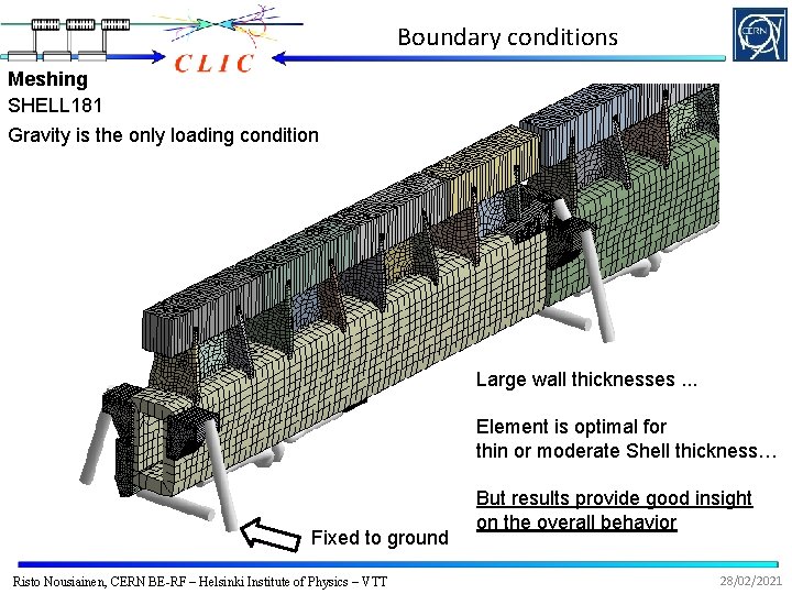 Boundary conditions Meshing SHELL 181 Gravity is the only loading condition Large wall thicknesses.