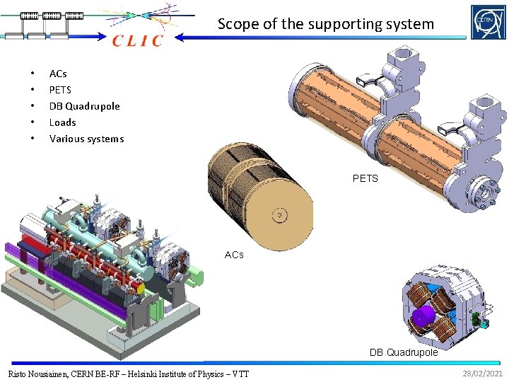 Scope of the supporting system • • • ACs PETS DB Quadrupole Loads Various