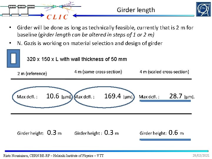 Girder length • Girder will be done as long as technically feasible, currently that