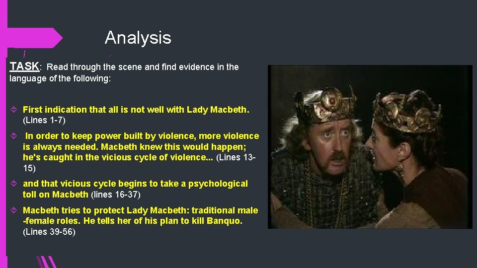 Analysis TASK: Read through the scene and find evidence in the language of the