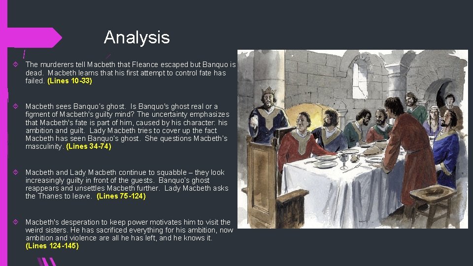 Analysis The murderers tell Macbeth that Fleance escaped but Banquo is dead. Macbeth learns