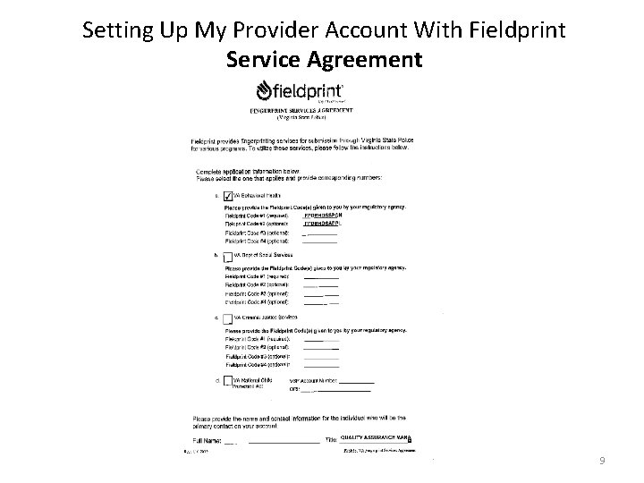 Setting Up My Provider Account With Fieldprint Service Agreement 9 