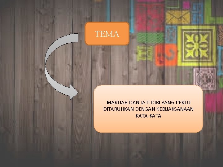 TEMA MARUAH DAN JATI DIRI YANG PERLU DITARUHKAN DENGAN KEBIJAKSANAAN KATA-KATA 