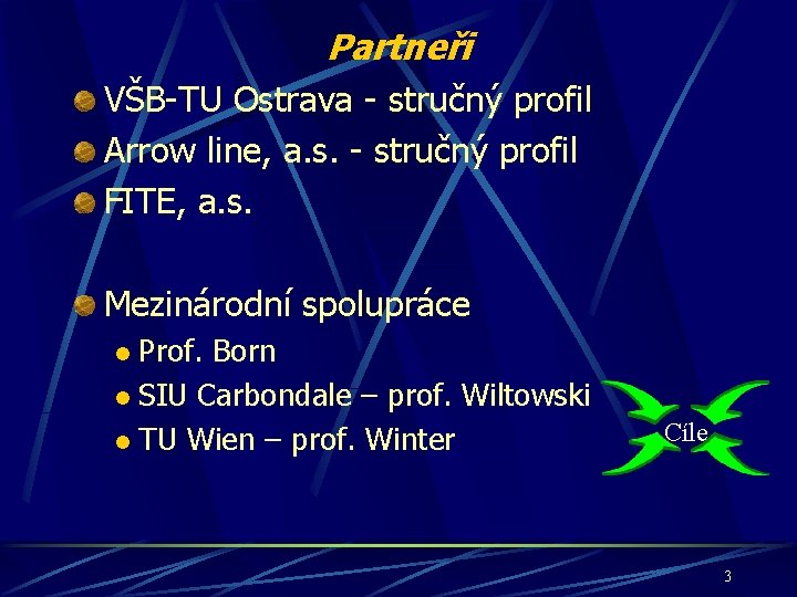 Partneři VŠB-TU Ostrava - stručný profil Arrow line, a. s. - stručný profil FITE,