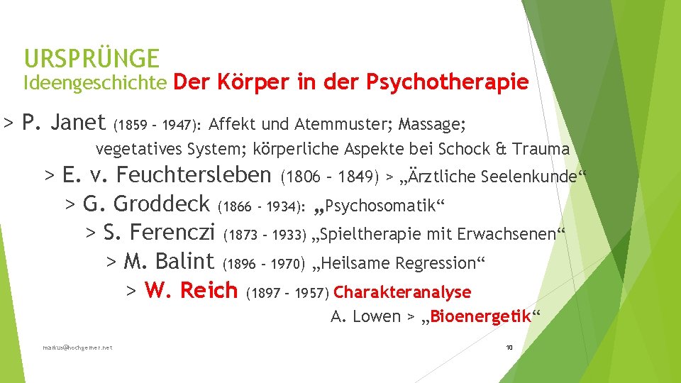 URSPRÜNGE Ideengeschichte Der Körper in der Psychotherapie > P. Janet Affekt und Atemmuster; Massage;