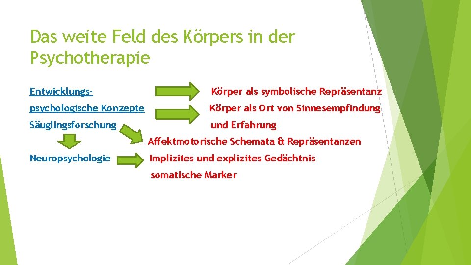 Das weite Feld des Körpers in der Psychotherapie Entwicklungs- Körper als symbolische Repräsentanz psychologische