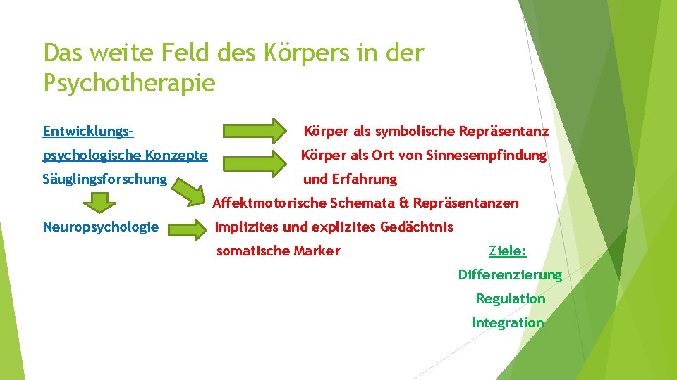 Das weite Feld des Körpers in der Psychotherapie Entwicklungs- Körper als symbolische Repräsentanz psychologische