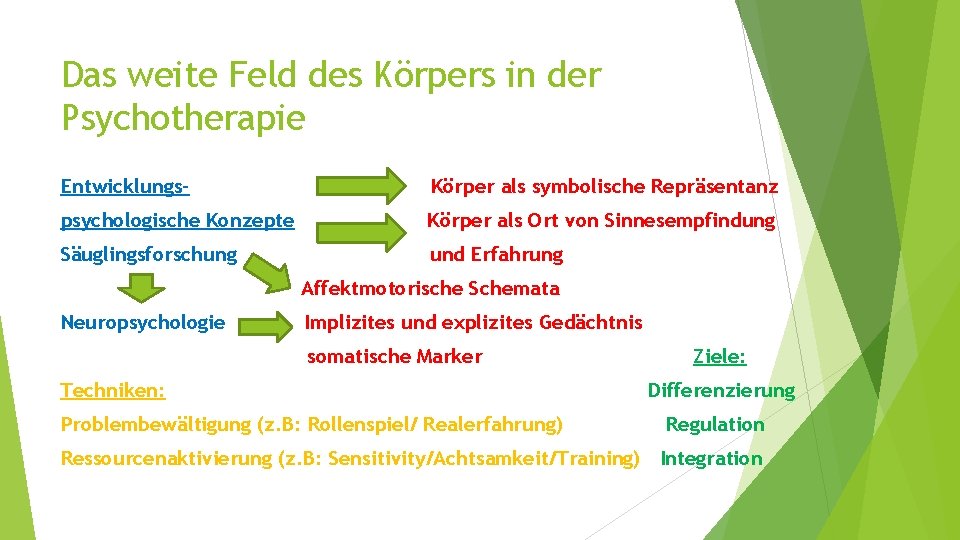 Das weite Feld des Körpers in der Psychotherapie Entwicklungs- Körper als symbolische Repräsentanz psychologische