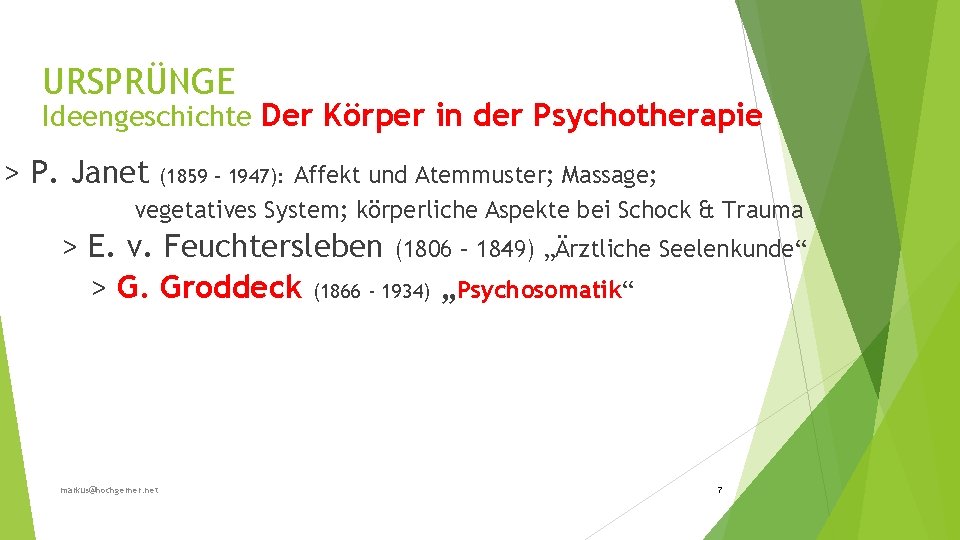 URSPRÜNGE Ideengeschichte Der Körper in der Psychotherapie > P. Janet Affekt und Atemmuster; Massage;