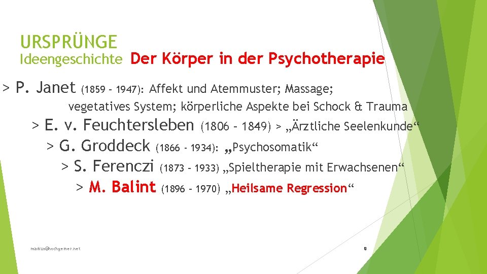 URSPRÜNGE Ideengeschichte Der Körper in der Psychotherapie > P. Janet Affekt und Atemmuster; Massage;