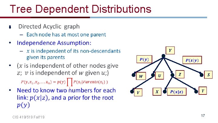 Tree Dependent Distributions • CIS 419/519 Fall’ 19 17 