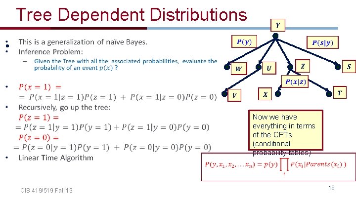 Tree Dependent Distributions • CIS 419/519 Fall’ 19 Now we have everything in terms