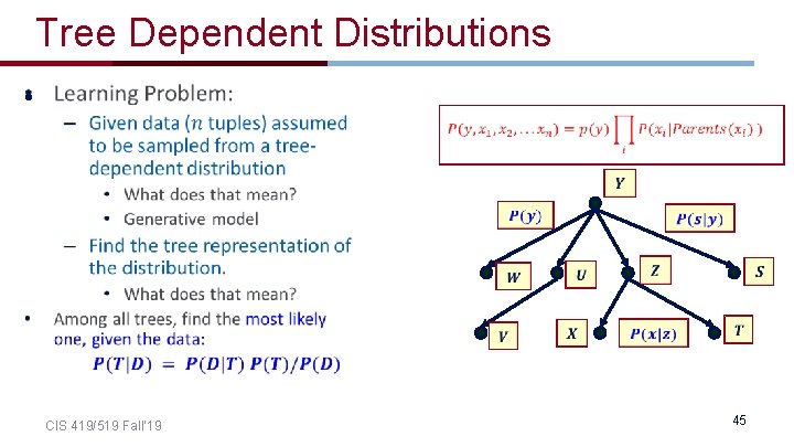 Tree Dependent Distributions • CIS 419/519 Fall’ 19 45 