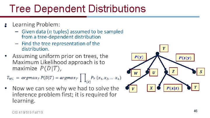 Tree Dependent Distributions • CIS 419/519 Fall’ 19 46 