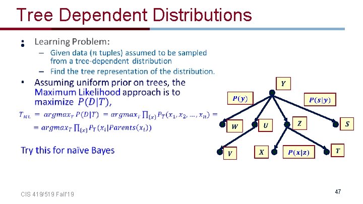 Tree Dependent Distributions • CIS 419/519 Fall’ 19 47 