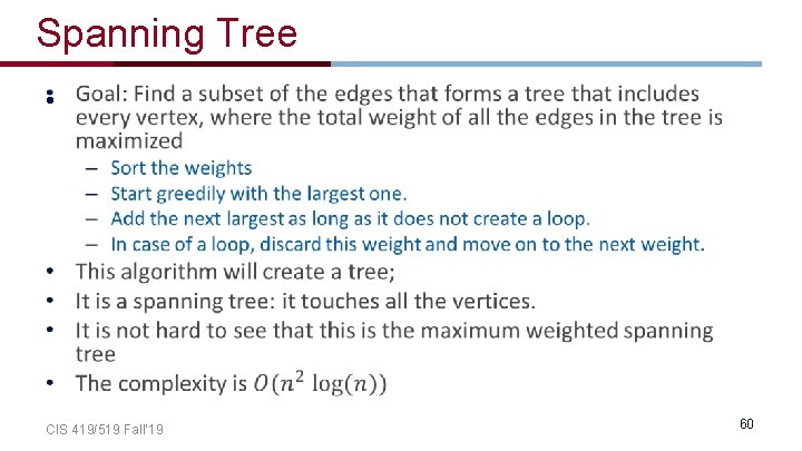 Spanning Tree • CIS 419/519 Fall’ 19 60 