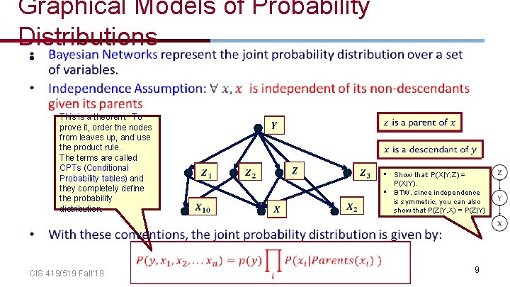 Graphical Models of Probability Distributions • This is a theorem. To prove it, order