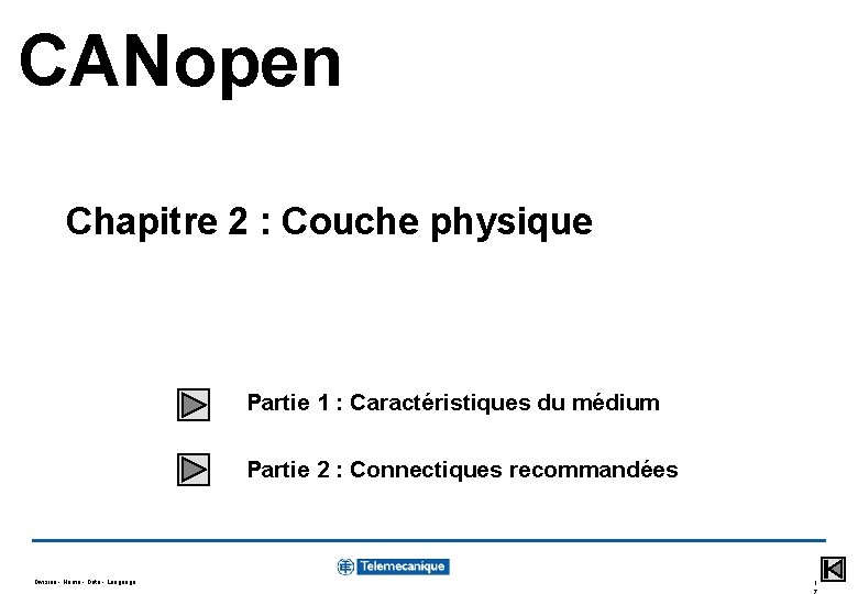 CANopen Chapitre 2 : Couche physique Partie 1 : Caractéristiques du médium Partie 2