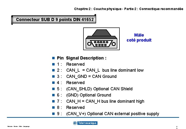 Chapitre 2 : Couche physique - Partie 2 : Connectique recommandée Connecteur SUB D