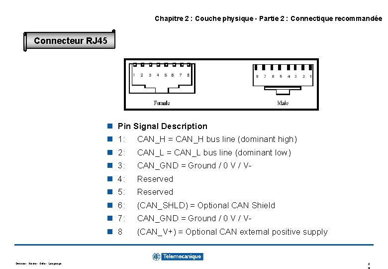 Chapitre 2 : Couche physique - Partie 2 : Connectique recommandée Connecteur RJ 45