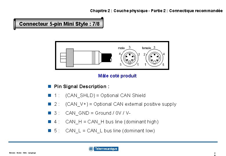 Chapitre 2 : Couche physique - Partie 2 : Connectique recommandée Connecteur 5 -pin