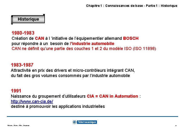 Chapitre 1 : Connaissances de base - Partie 1 : Historique 1980 -1983 Création