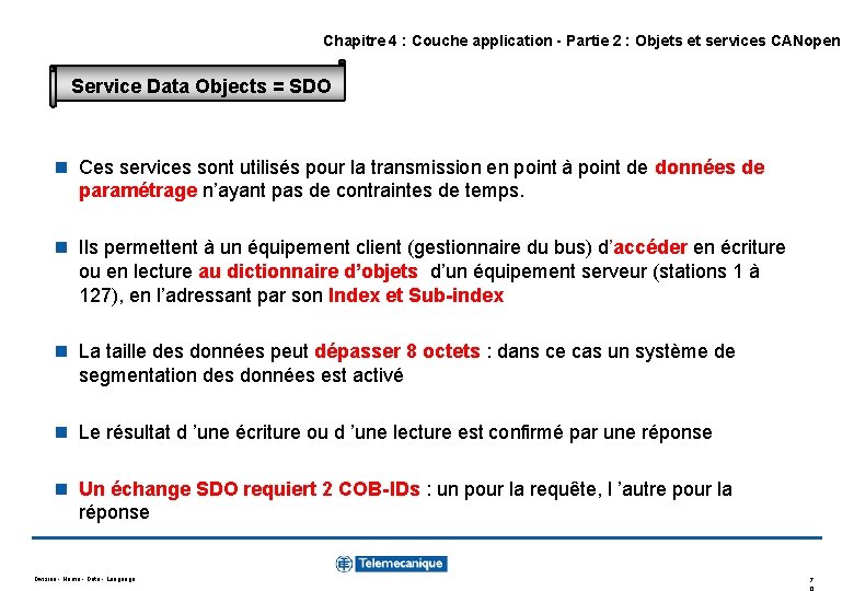 Chapitre 4 : Couche application - Partie 2 : Objets et services CANopen Service