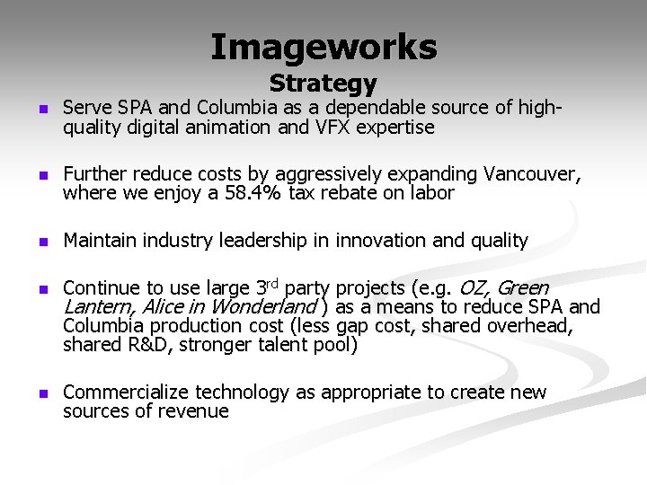 Imageworks Strategy n Serve SPA and Columbia as a dependable source of highquality digital