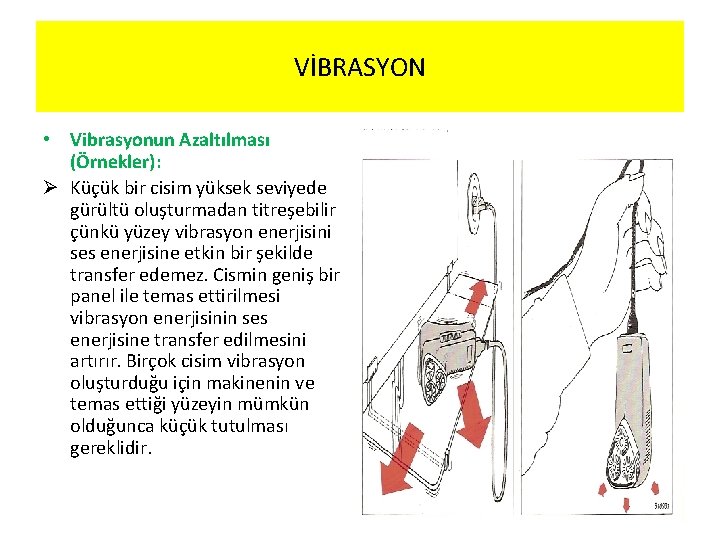 VİBRASYON • Vibrasyonun Azaltılması (Örnekler): Ø Küçük bir cisim yüksek seviyede gürültü oluşturmadan titreşebilir