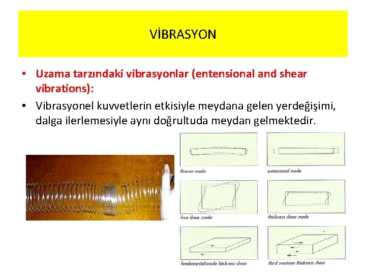 VİBRASYON • Uzama tarzındaki vibrasyonlar (entensional and shear vibrations): • Vibrasyonel kuvvetlerin etkisiyle meydana