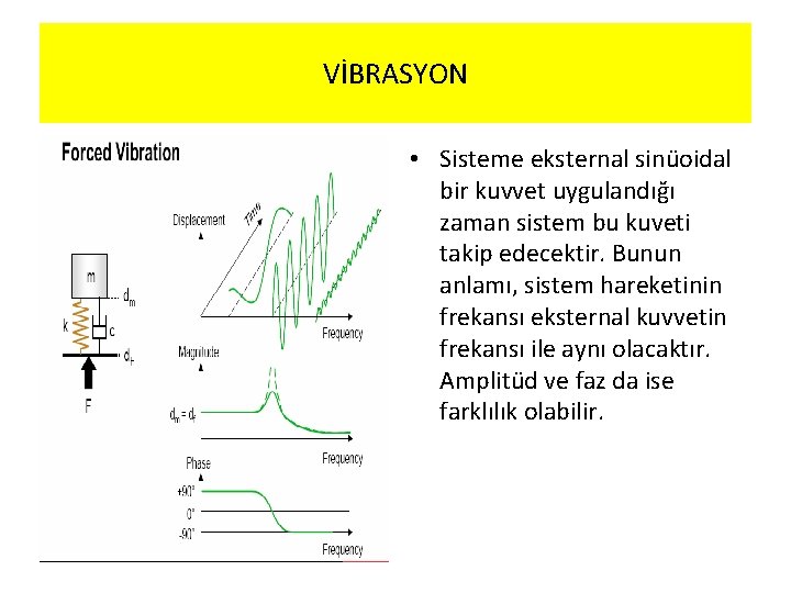 VİBRASYON • Sisteme eksternal sinüoidal bir kuvvet uygulandığı zaman sistem bu kuveti takip edecektir.