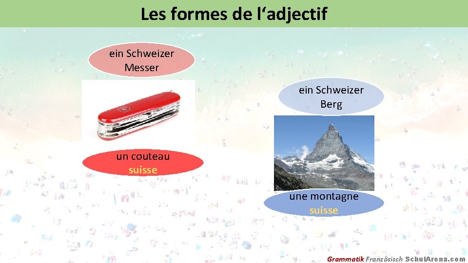 Les formes de l‘adjectif ein Schweizer Messer ein Schweizer Berg un couteau suisse une