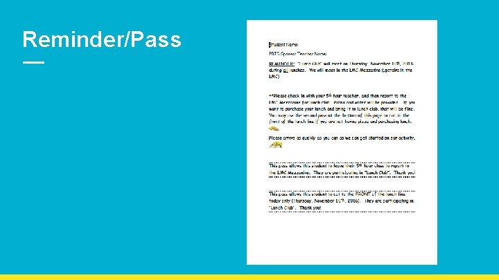 Reminder/Pass 