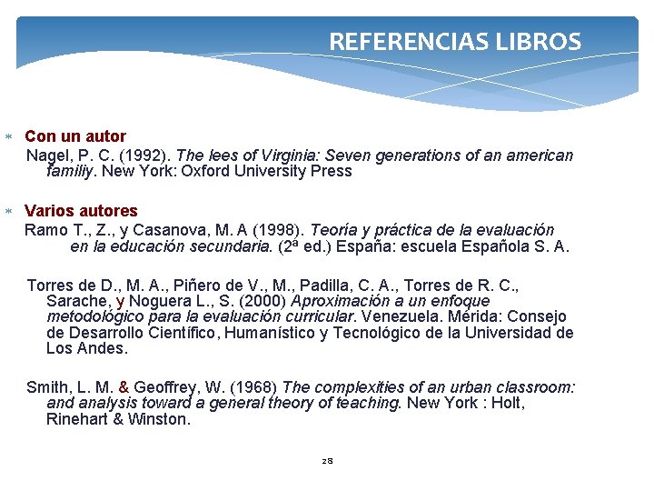 REFERENCIAS LIBROS Con un autor Nagel, P. C. (1992). The lees of Virginia: Seven