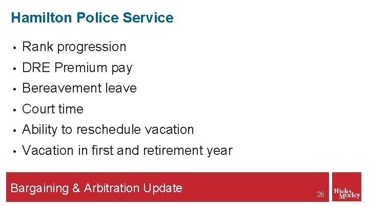 Hamilton Police Service • Rank progression • DRE Premium pay • Bereavement leave •