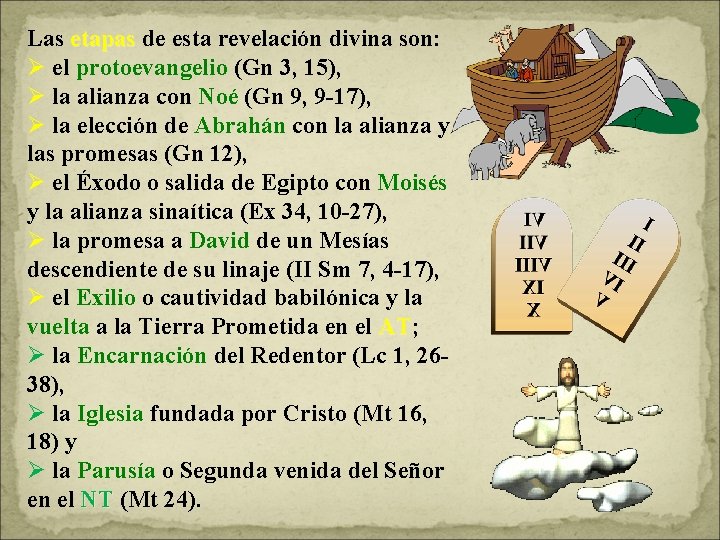 Las etapas de esta revelación divina son: etapas Ø el protoevangelio (Gn 3, 15),