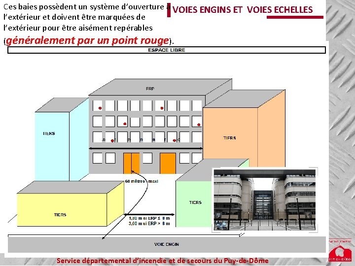 Ces baies possèdent un système d’ouverture à VOIES ENGINS ET VOIES ECHELLES l’extérieur et