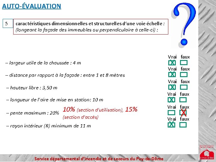 AUTO-ÉVALUATION 5 caractéristiques dimensionnelles et structurelles d’une voie échelle : (longeant la façade des AUTO-ÉVALUATION 5 caractéristiques dimensionnelles et structurelles d’une voie échelle : (longeant la façade des
