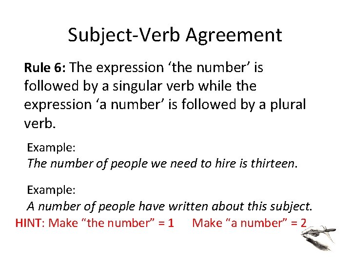 Subject-Verb Agreement Rule 6: The expression ‘the number’ is followed by a singular verb