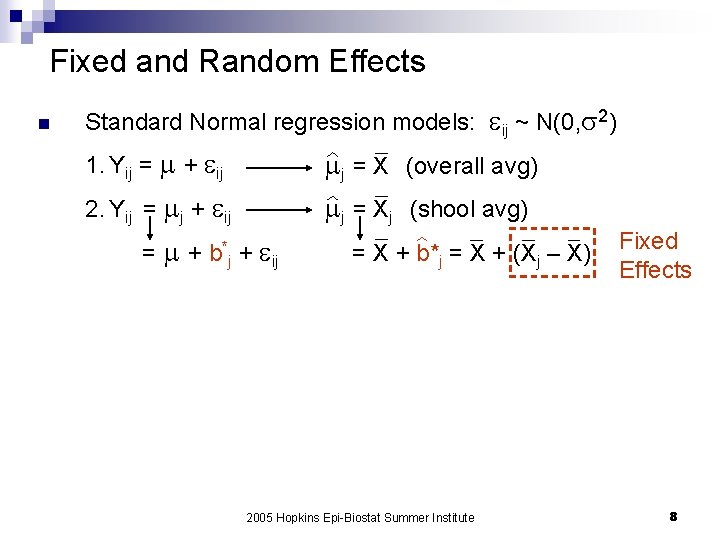 Fixed and Random Effects n Standard Normal regression models: ij ~ N(0, 2) 1.