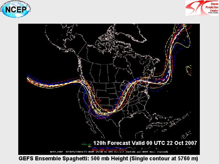 120 h Forecast Valid 00 UTC 22 Oct 2007 GEFS Ensemble Spaghetti: 500 mb