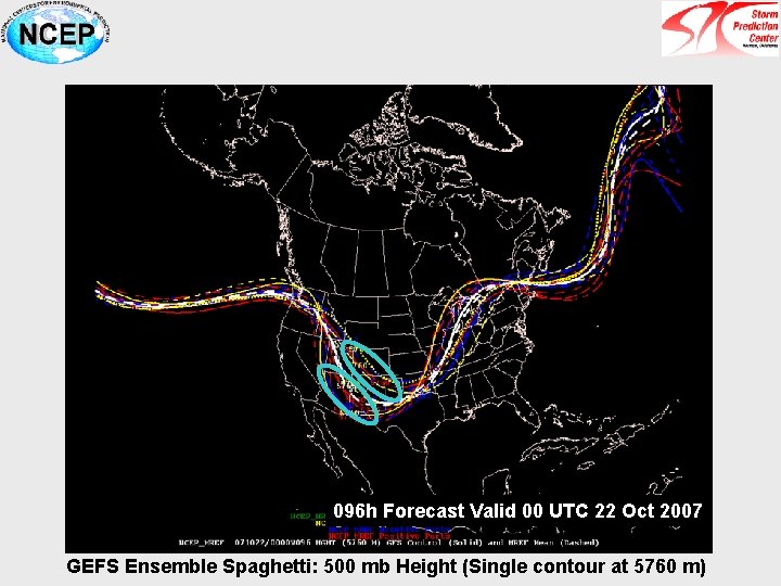 096 h Forecast Valid 00 UTC 22 Oct 2007 GEFS Ensemble Spaghetti: 500 mb