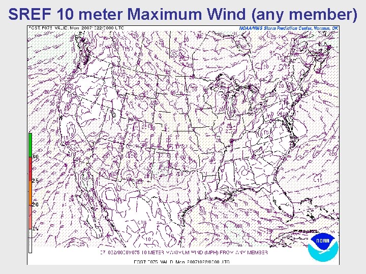 SREF 10 meter Maximum Wind (any member) 