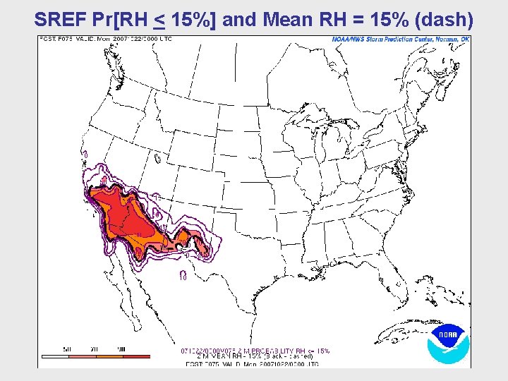 SREF Pr[RH < 15%] and Mean RH = 15% (dash) 