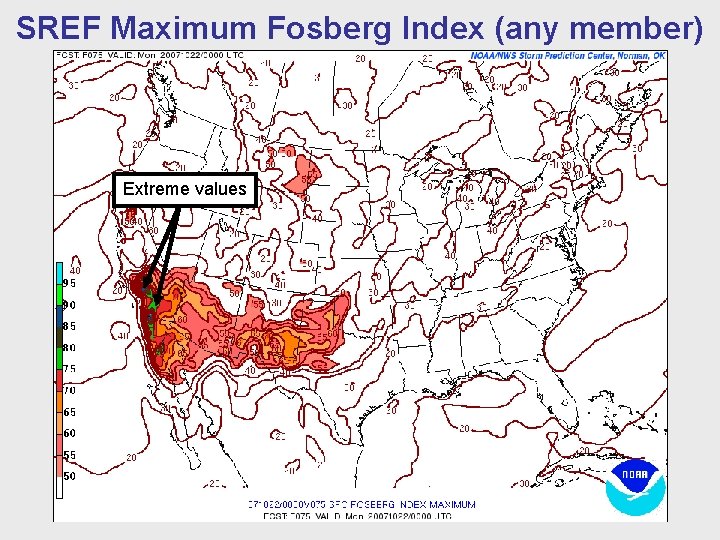SREF Maximum Fosberg Index (any member) Extreme values 