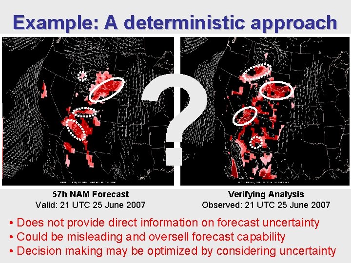 Example: A deterministic approach ? 57 h NAM Forecast Valid: 21 UTC 25 June