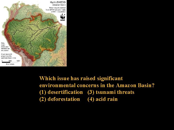 Which issue has raised significant environmental concerns in the Amazon Basin? (1) desertification (3)