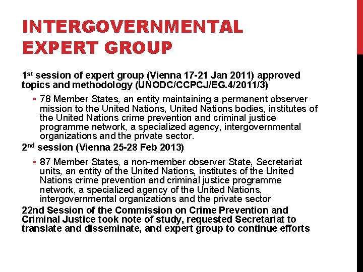 INTERGOVERNMENTAL EXPERT GROUP 1 st session of expert group (Vienna 17 -21 Jan 2011)